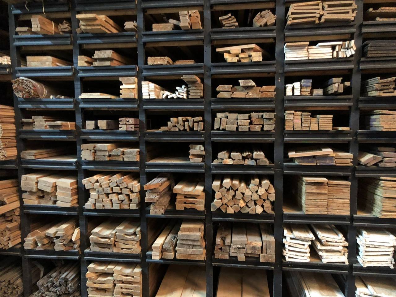 Pigeonholes full of sorted timber offcuts